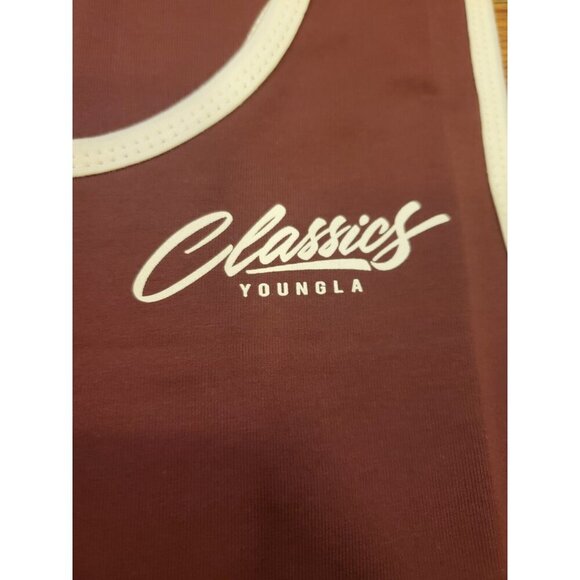 Youngla Classics Tank Mens Size Small Brown Cream Trim Logo Workout #324 NWT - Picture 2 of 7